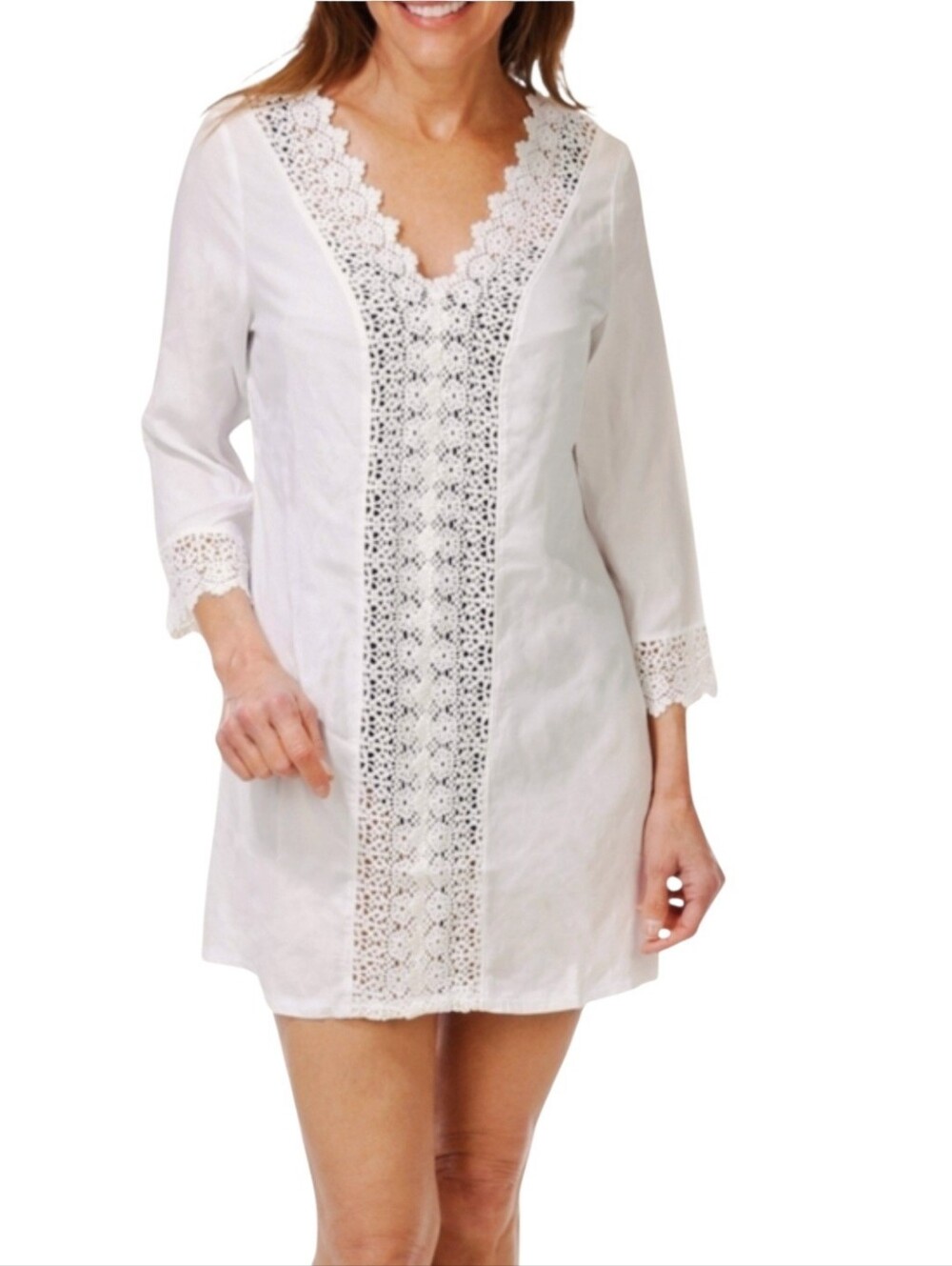 Solitaire Swim Rayon Knit Crochet White Boho Coastal Swimsuit Cover Up Sz S
